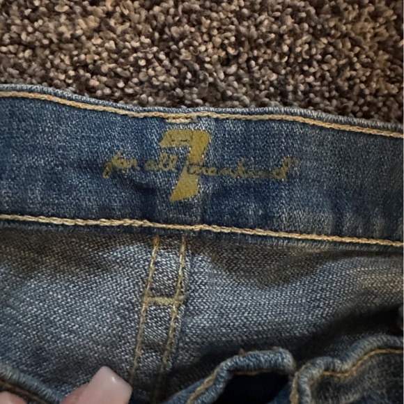 7 For All Mankind Denim Shorts Cuffed Mid Rise Blue Distressed Size 28 Summer - Picture 2 of 12